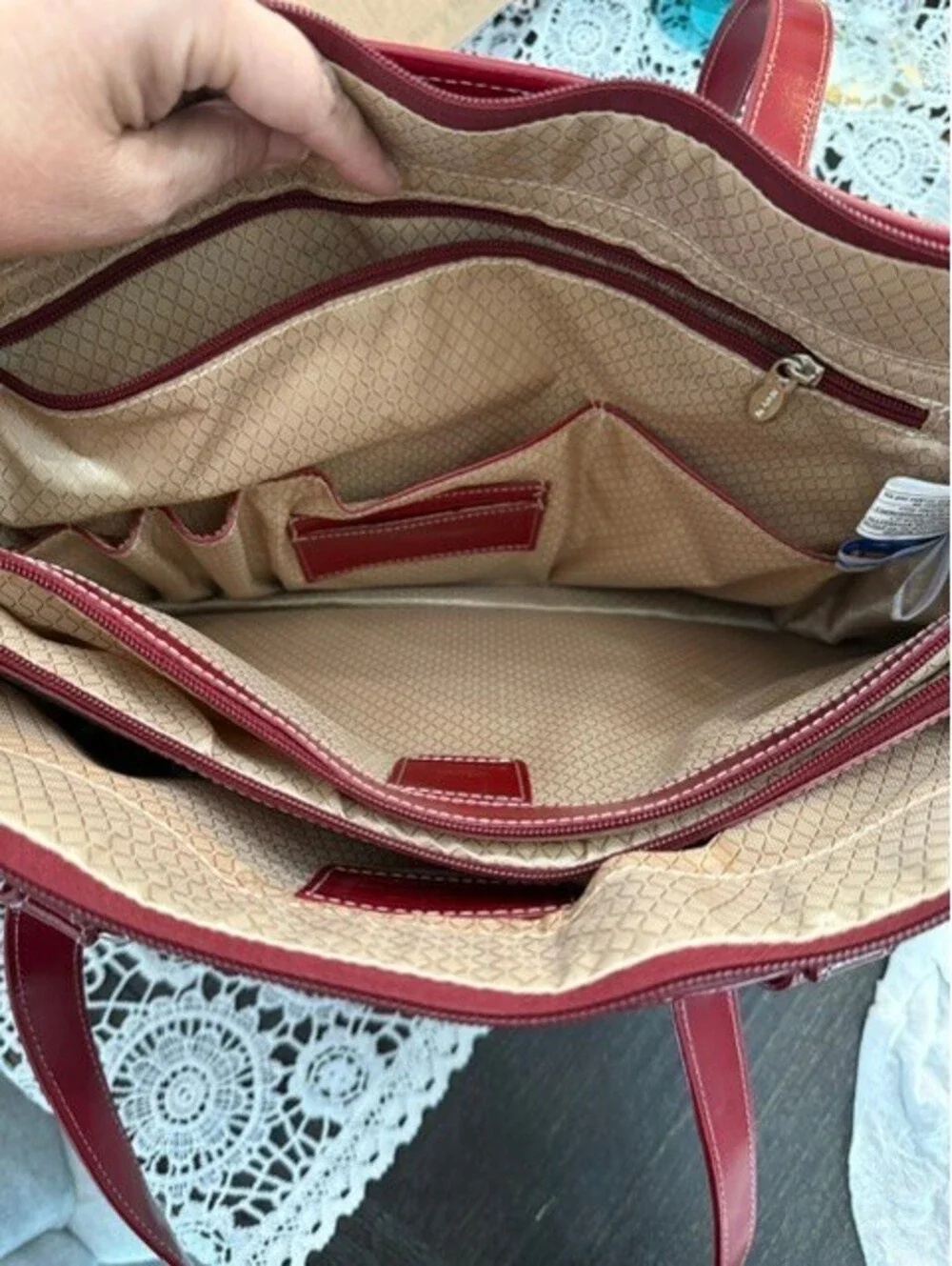 NWT McKlein Serra laptop tote real leather in red silver hardware - STUNNING
